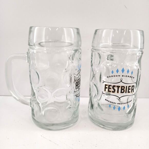 2 Gordon Biersch Festbier Beer Mugs 0.5L German Dimpled Glass Stein Set - Picture 4 of 15